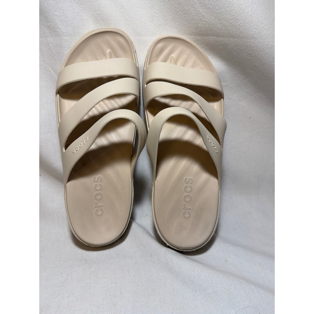 Crocs Brooklyn Strappy Low Wedge Sandals Womens 10 Bone Beige Slide 206751